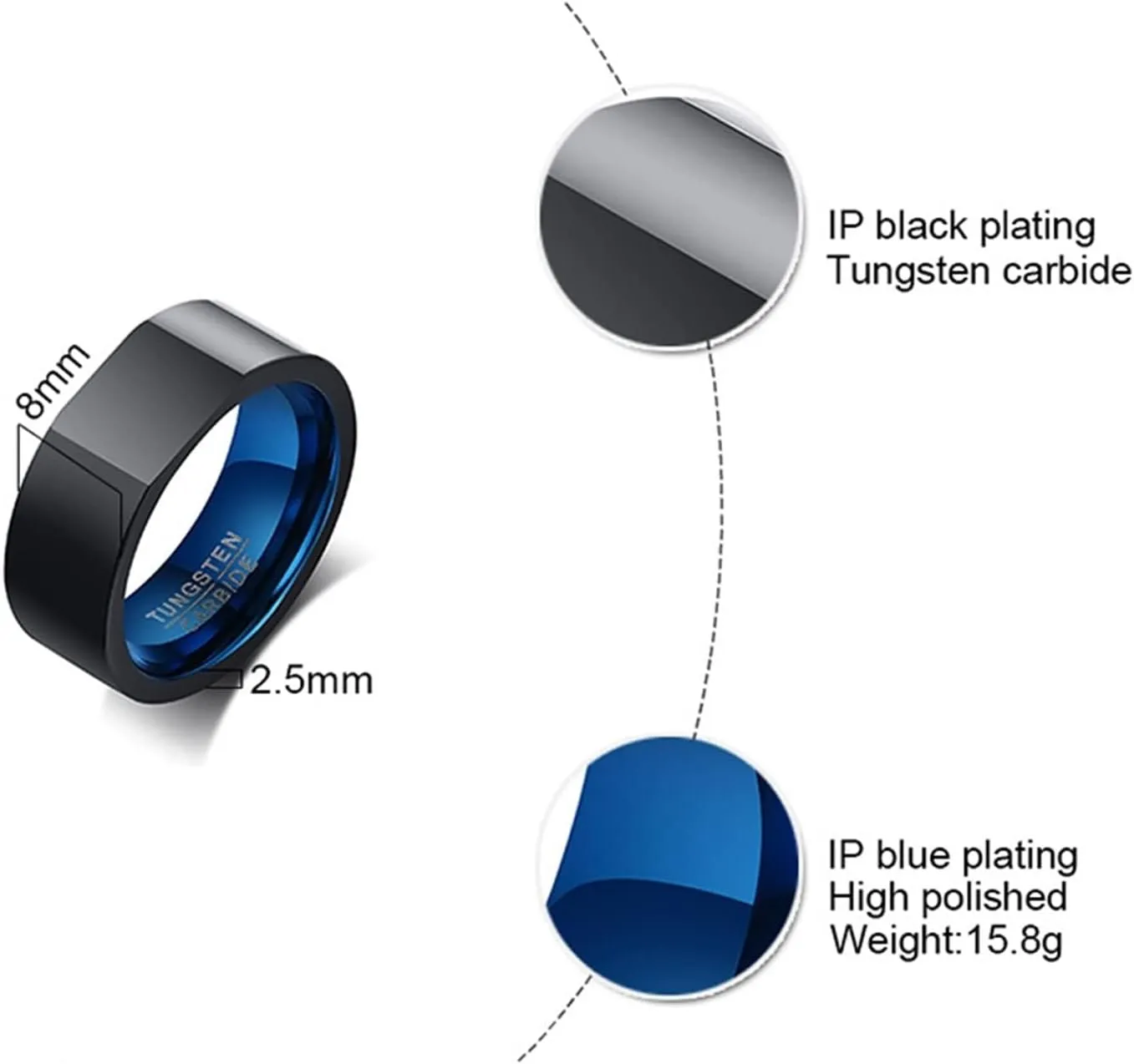 Rings for Couples Set, Mens Black Tungsten Ring Blue Ring Band 8mm Valentine's Day Couple Rings