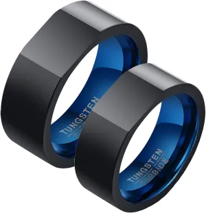 Rings for Couples Set, Mens Black Tungsten Ring Blue Ring Band 8mm Valentine's Day Couple Rings
