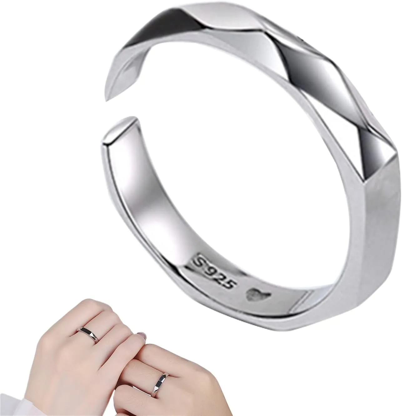 Rings for Couples - Silver Light Sculpted Matching Couple Rings | Projection Couple Rings | Matching Ring for Couples | Meaningful Elegant Couples Jewelry for Engagement Wedding