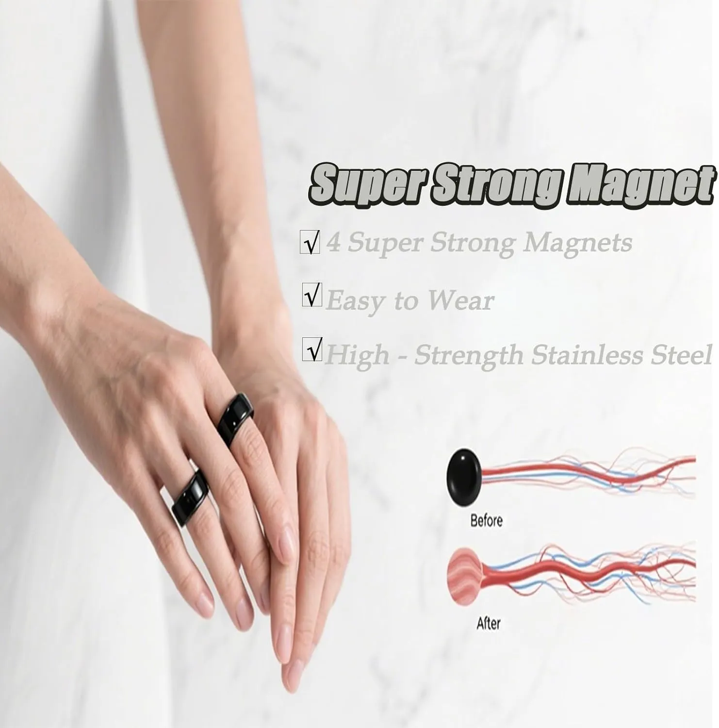 Rings for Women, Ring Adjustable Stainless Steel Rings Vitality Rings, Anti Snoring Adjustable Fatigue Relief Sleep Aid Magnetic Acupressure Ring for Women Men