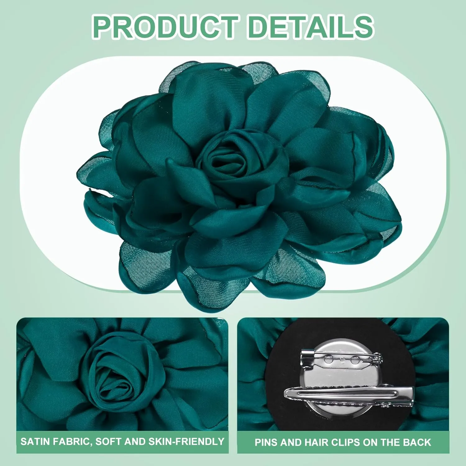 Rose Flower Brooches and Pins for Women, Lapel Pins Dainty Satin Fabric Big Camellia Hair Flowers Clips for Wedding/Parties/Clothes/Jewelry