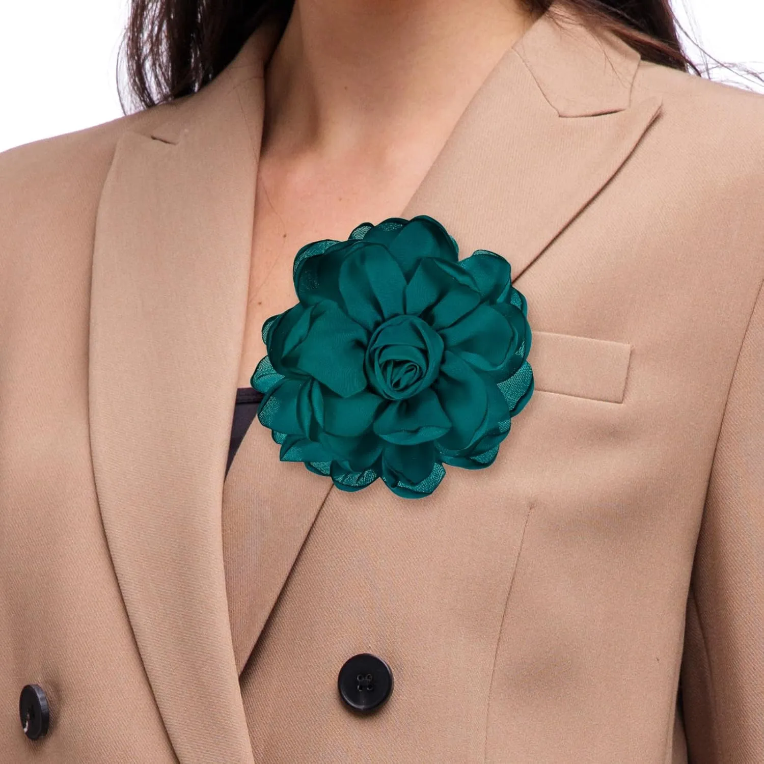 Rose Flower Brooches and Pins for Women, Lapel Pins Dainty Satin Fabric Big Camellia Hair Flowers Clips for Wedding/Parties/Clothes/Jewelry