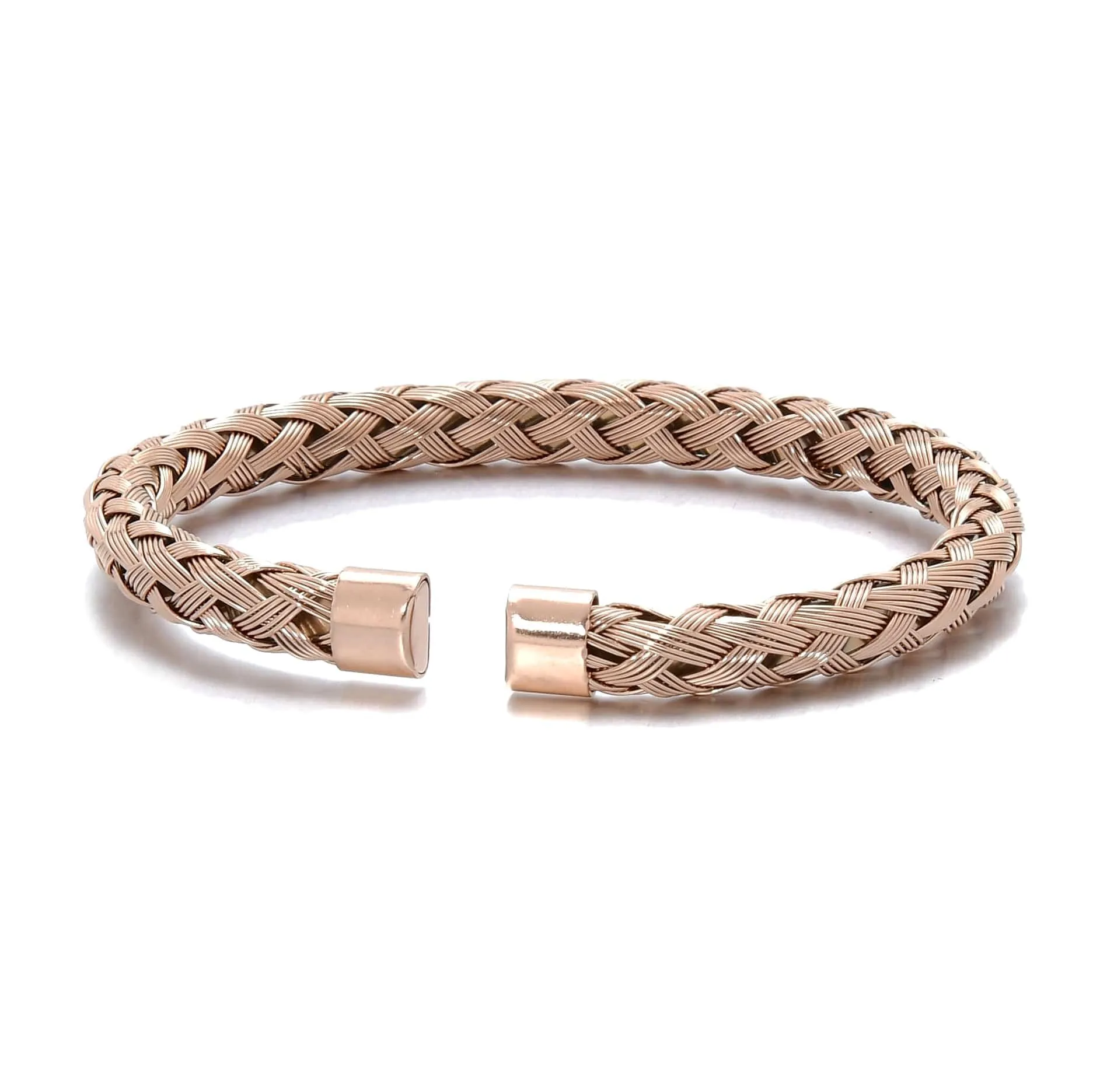 Rose Gold Basket Weave Braided Steel Hearts Bracelet