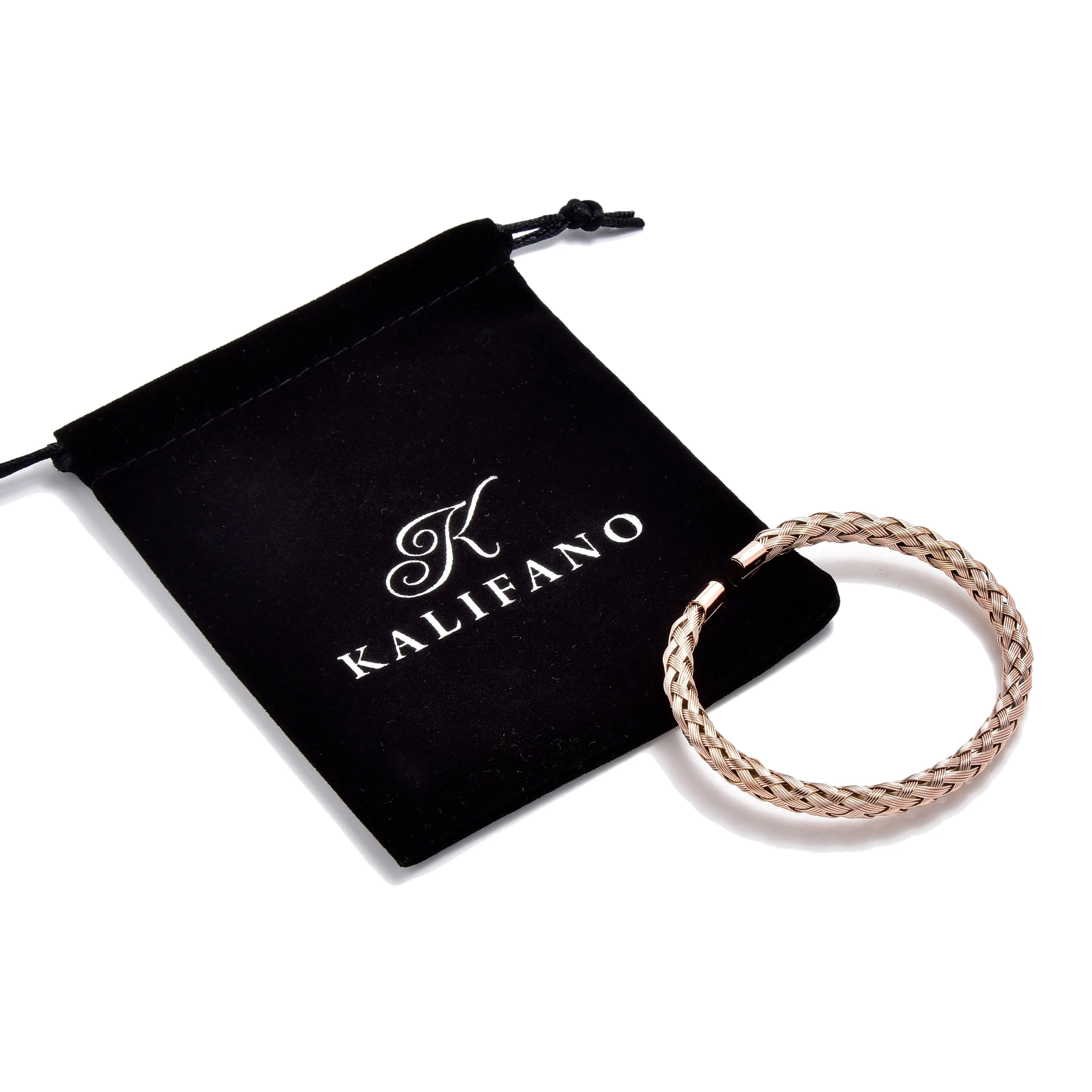 Rose Gold Basket Weave Braided Steel Hearts Bracelet