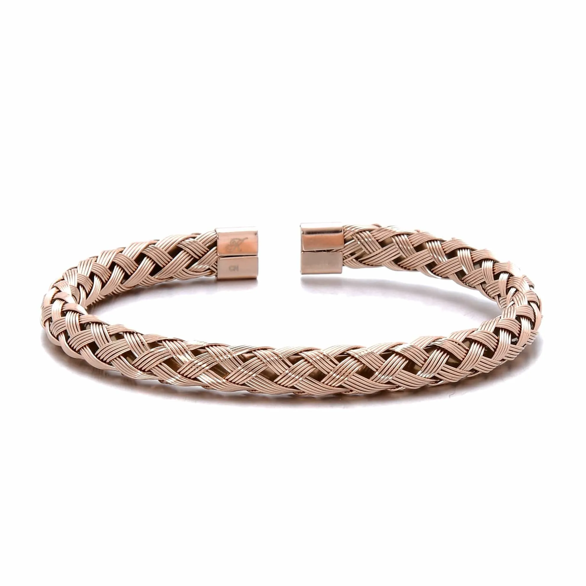 Rose Gold Basket Weave Braided Steel Hearts Bracelet