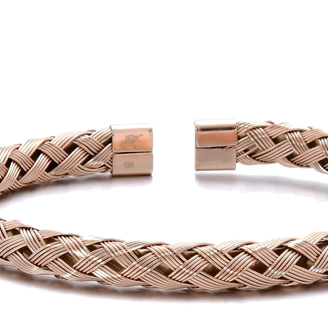 Rose Gold Basket Weave Braided Steel Hearts Bracelet