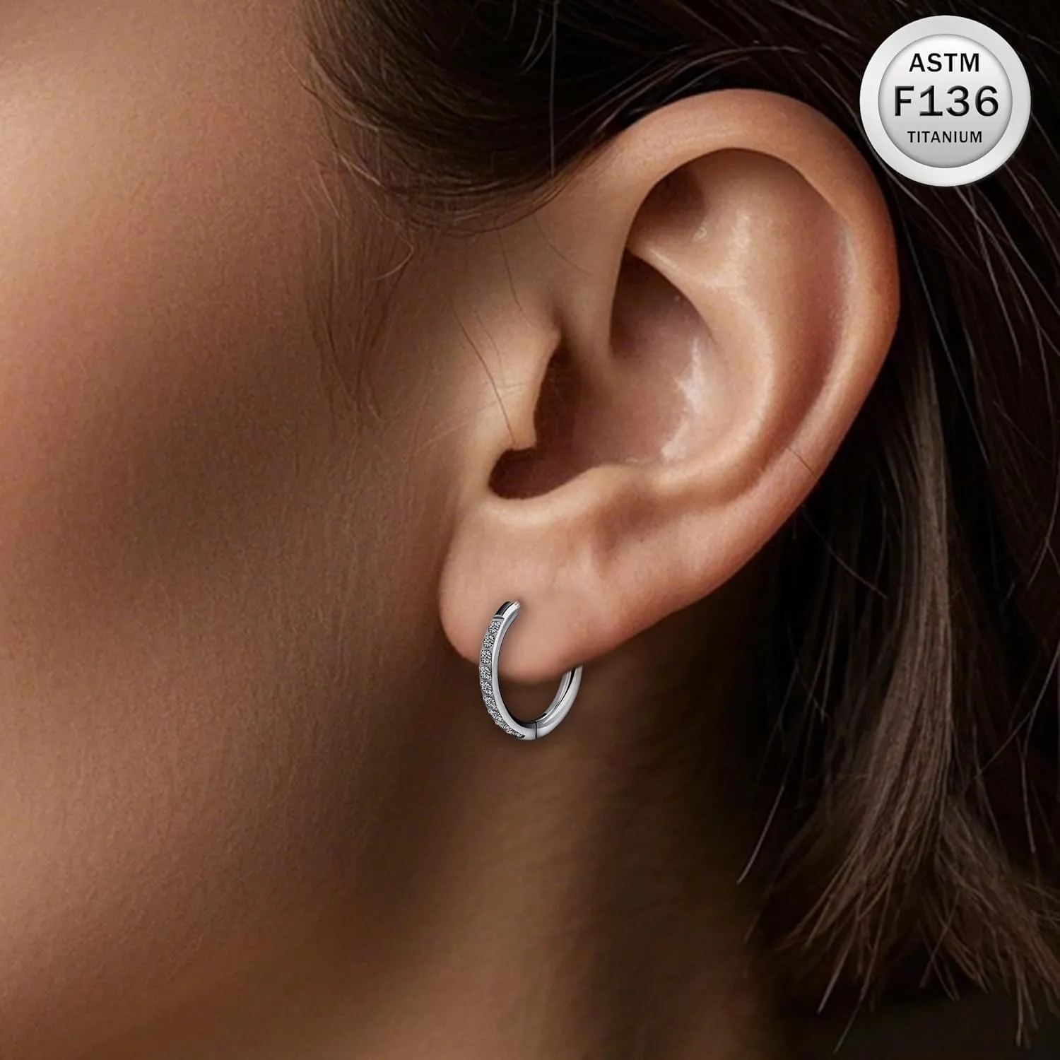 Ruifan ASTM F136 Titanium Hoop Earrings for Women Small Huggie Hoop Earrings Hypoallergenic Helix Conch Cartilage Hoops Cubic Zirconia Cuff Earring Piercing Jewelry For Women Sensitive Ears 20G 18G