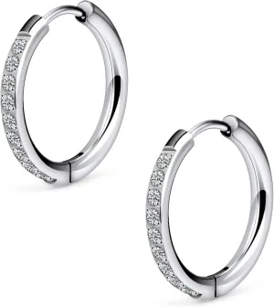 Ruifan ASTM F136 Titanium Hoop Earrings for Women Small Huggie Hoop Earrings Hypoallergenic Helix Conch Cartilage Hoops Cubic Zirconia Cuff Earring Piercing Jewelry For Women Sensitive Ears 20G 18G