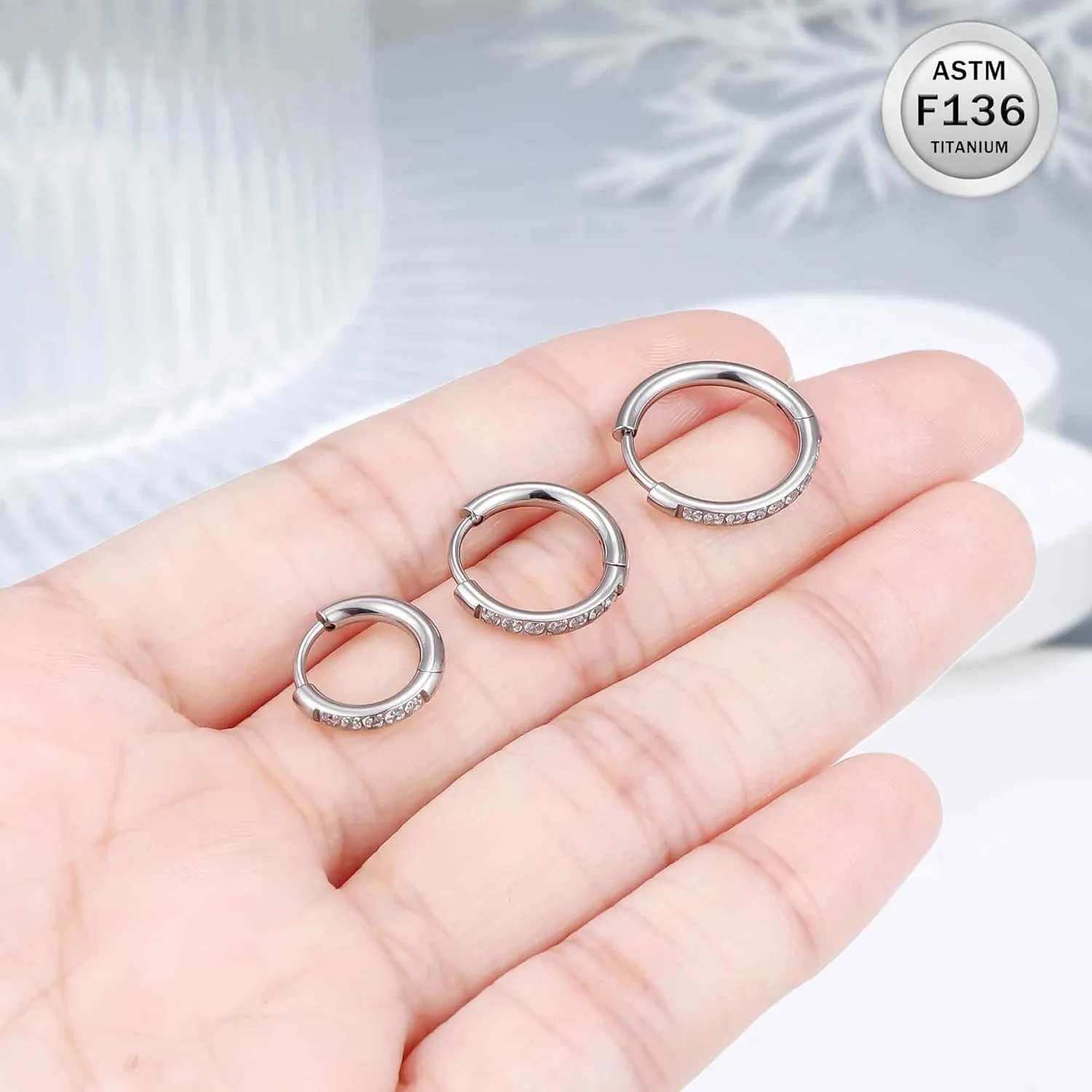 Ruifan ASTM F136 Titanium Hoop Earrings for Women Small Huggie Hoop Earrings Hypoallergenic Helix Conch Cartilage Hoops Cubic Zirconia Cuff Earring Piercing Jewelry For Women Sensitive Ears 20G 18G