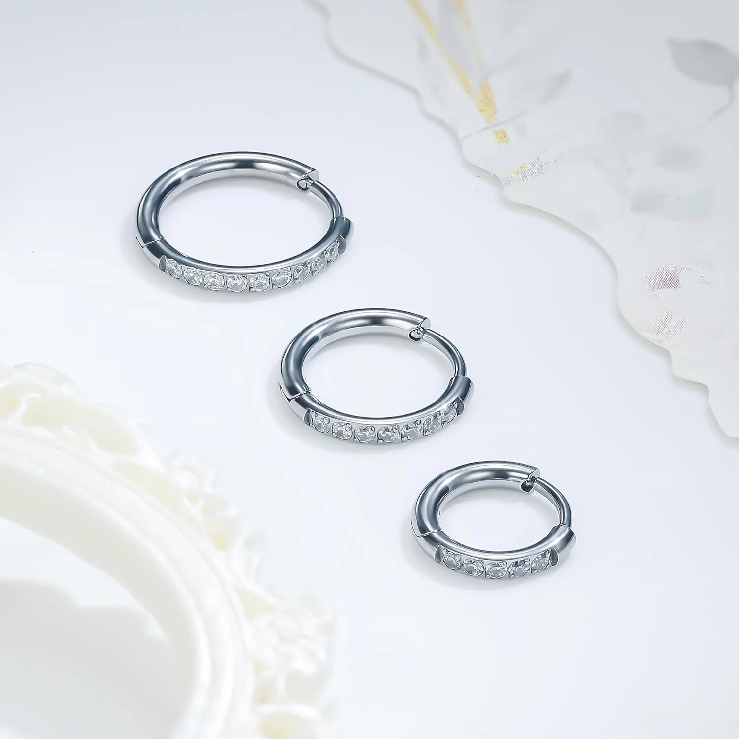 Ruifan ASTM F136 Titanium Hoop Earrings for Women Small Huggie Hoop Earrings Hypoallergenic Helix Conch Cartilage Hoops Cubic Zirconia Cuff Earring Piercing Jewelry For Women Sensitive Ears 20G 18G