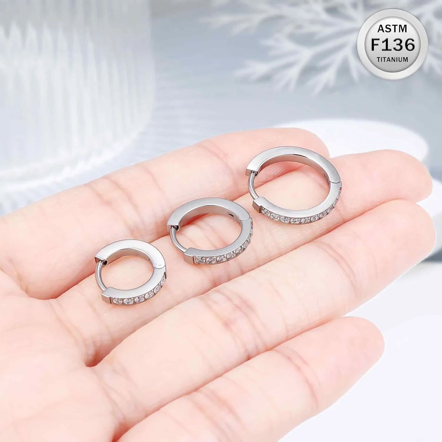 Ruifan ASTM F136 Titanium Hoop Earrings for Women Small Huggie Hoop Earrings Hypoallergenic Rook Helix Cartilage Hoops Cubic Zirconia Cuff Earring Piercing Jewelry For Women Sensitive Ears 20G 18G