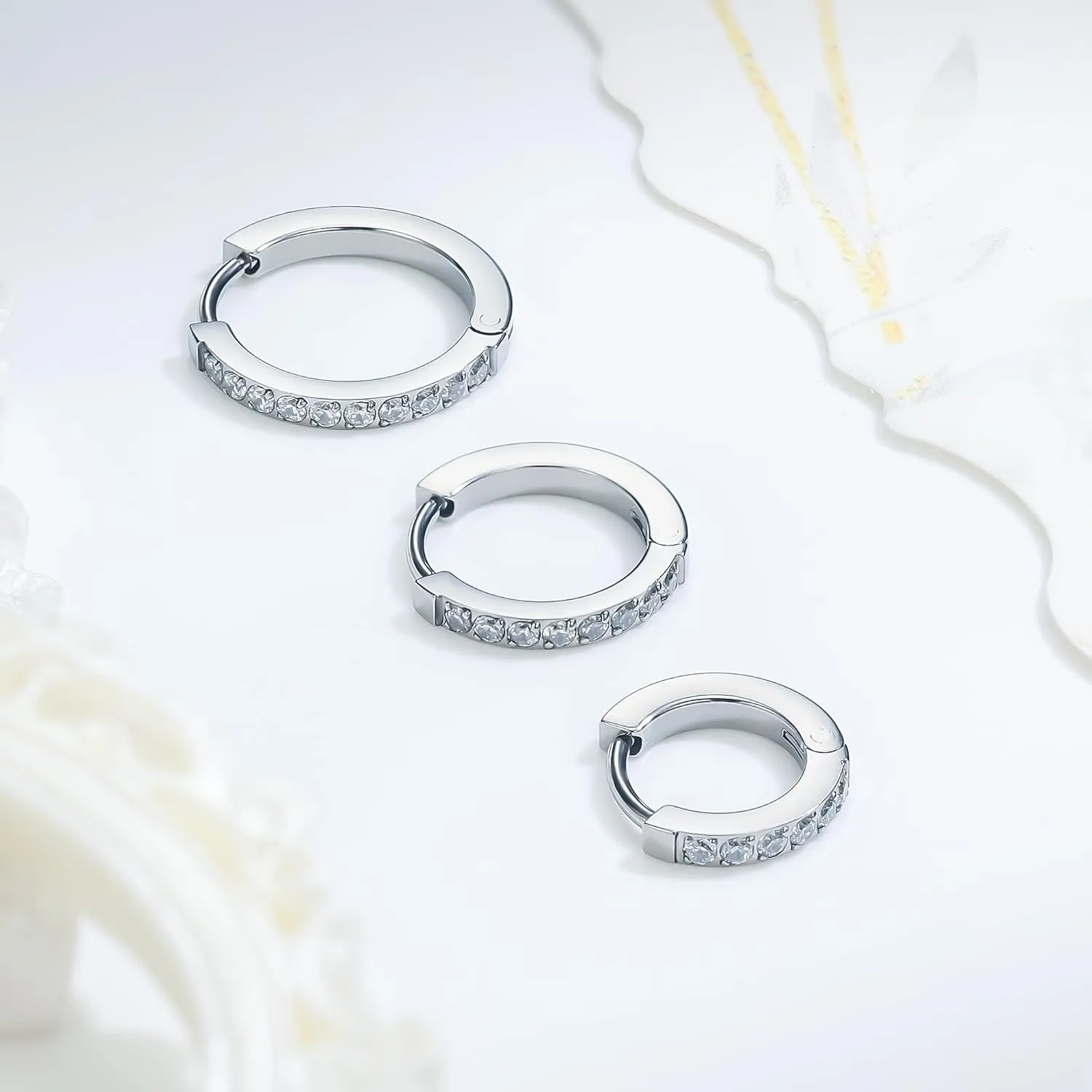 Ruifan ASTM F136 Titanium Hoop Earrings for Women Small Huggie Hoop Earrings Hypoallergenic Rook Helix Cartilage Hoops Cubic Zirconia Cuff Earring Piercing Jewelry For Women Sensitive Ears 20G 18G