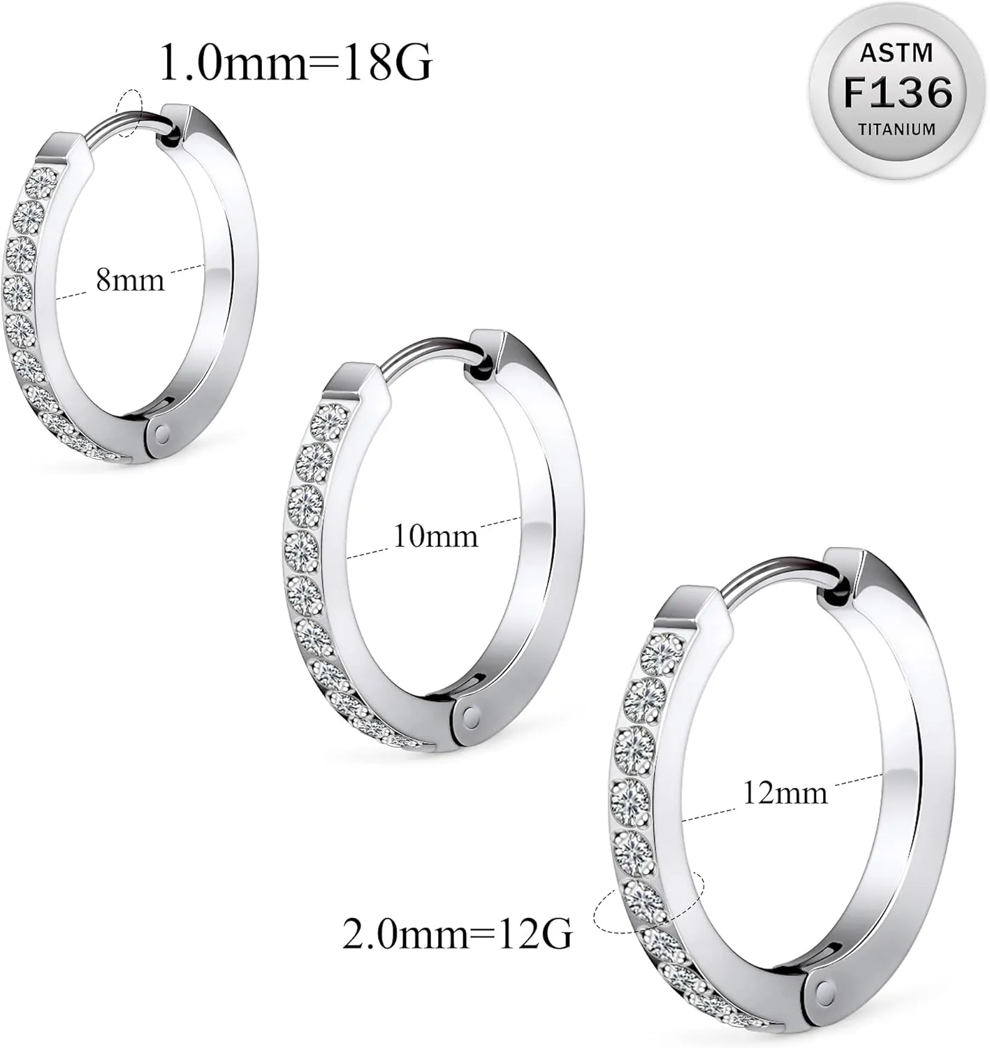 Ruifan ASTM F136 Titanium Hoop Earrings for Women Small Huggie Hoop Earrings Hypoallergenic Rook Helix Cartilage Hoops Cubic Zirconia Cuff Earring Piercing Jewelry For Women Sensitive Ears 20G 18G