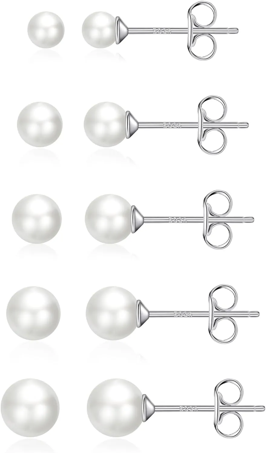 S925 Sterling Silver Stud Earrings for Women Men Small Stud Earrings Set for Multiple Piercing Hypoallergenic Ball Cubic Zirconia Stud Pearl Earrings for women 3/4/5/6/7mm Stackable Studs Women Gift