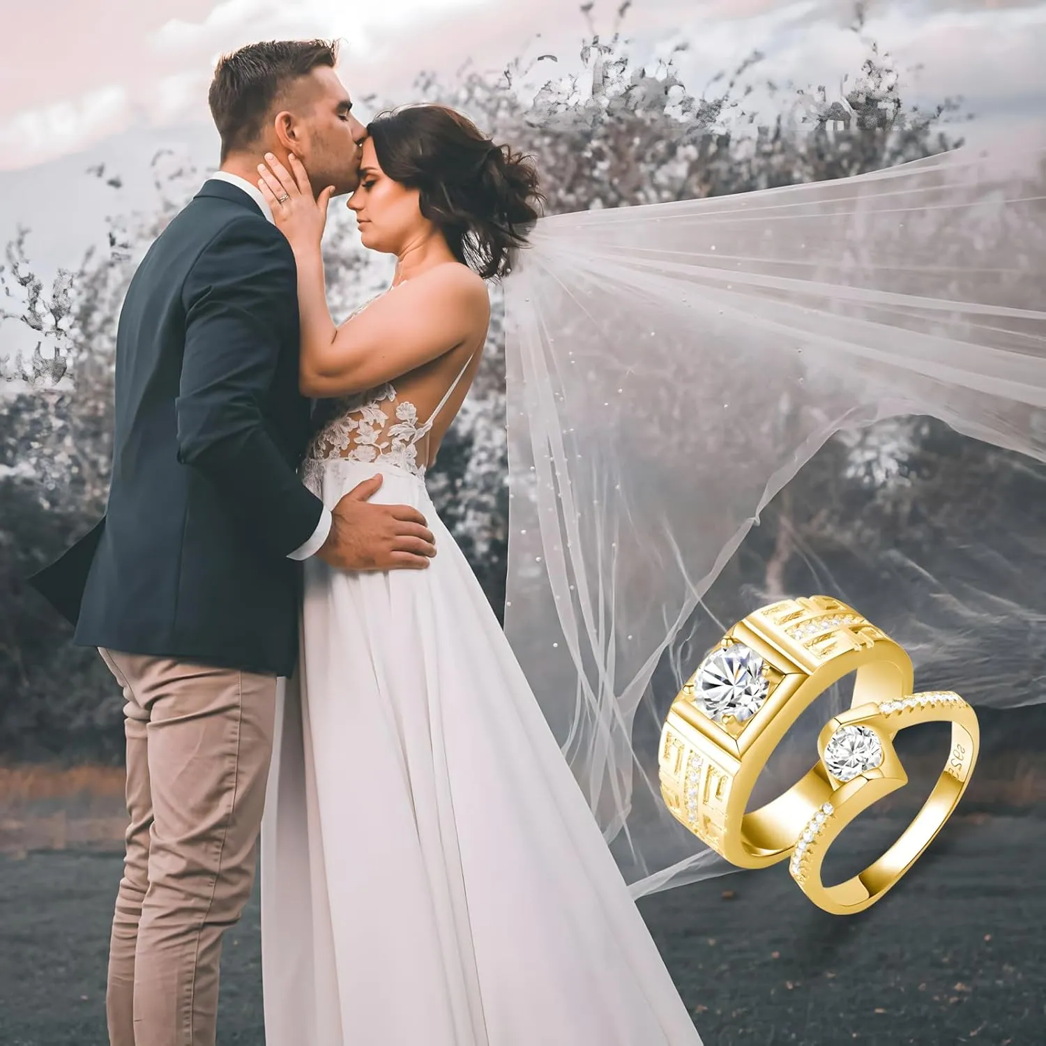 S925/10K 14K 18K Gold Couple Ring Sets, Round Cut Moissanite Couple Wedding Rings Set for Men and Women, Customized His and Hers Matching Promise Bands Engraving for Anniversary Engagement