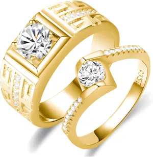 S925/10K 14K 18K Gold Couple Ring Sets, Round Cut Moissanite Couple Wedding Rings Set for Men and Women, Customized His and Hers Matching Promise Bands Engraving for Anniversary Engagement