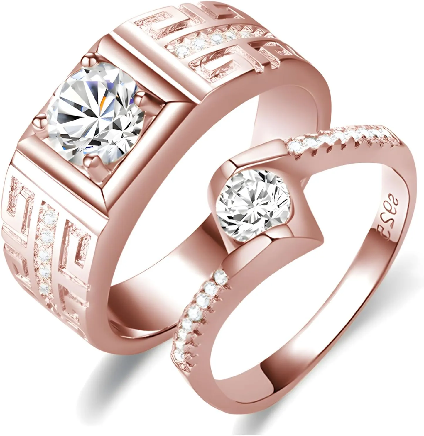 S925/10K 14K 18K Gold Couple Ring Sets, Round Cut Moissanite Couple Wedding Rings Set for Men and Women, Customized His and Hers Matching Promise Bands Engraving for Anniversary Engagement
