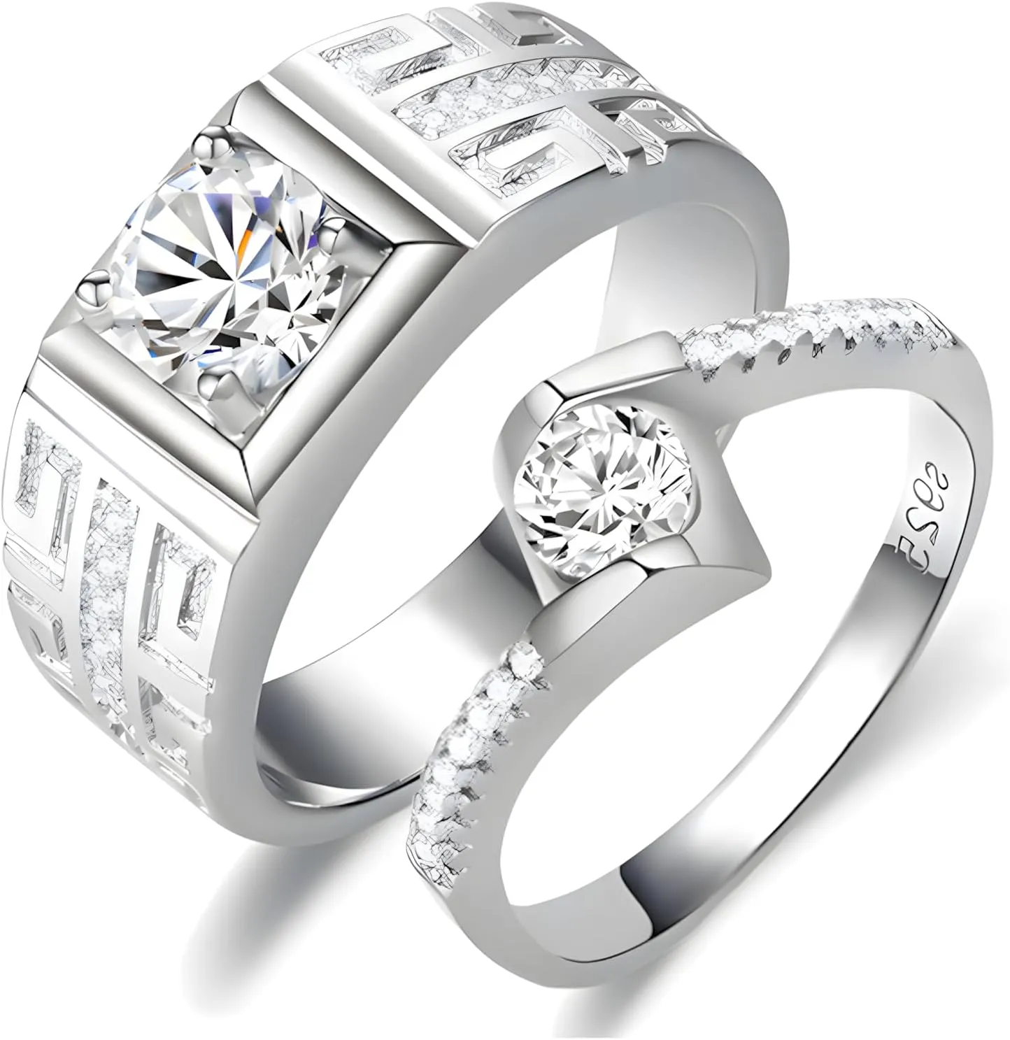S925/10K 14K 18K Gold Couple Ring Sets, Round Cut Moissanite Couple Wedding Rings Set for Men and Women, Customized His and Hers Matching Promise Bands Engraving for Anniversary Engagement