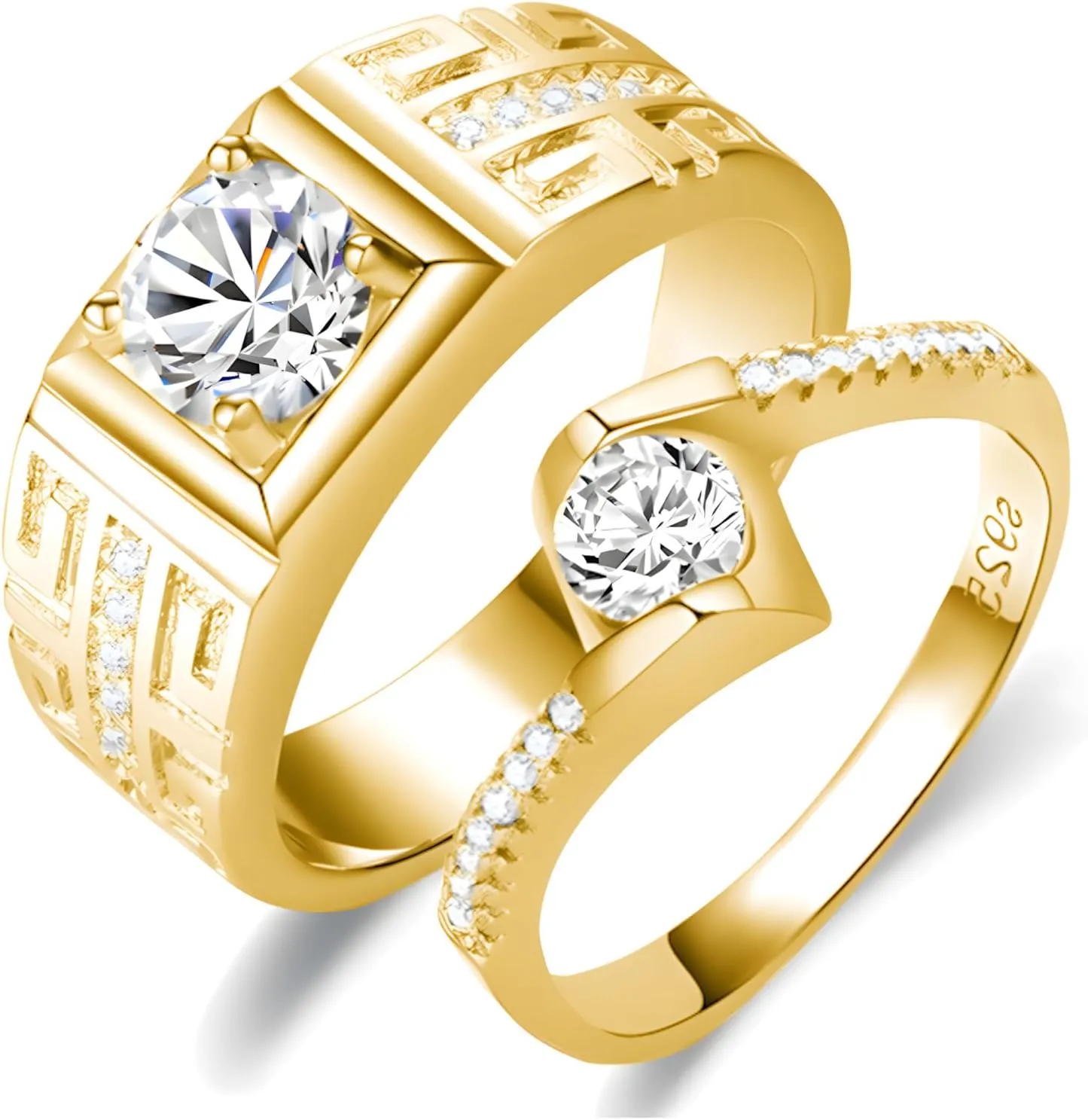 S925/10K 14K 18K Gold Couple Ring Sets, Round Cut Moissanite Couple Wedding Rings Set for Men and Women, Customized His and Hers Matching Promise Bands Engraving for Anniversary Engagement