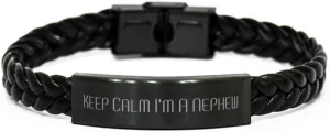 Sarcasm Nephew Gifts, Keep Calm I'm A Nephew, Birthday Braided Leather Bracelet for Nephew from, Bangle Bracelet, Cuff Bracelet, Wrap Bracelet, Friendship Bracelet