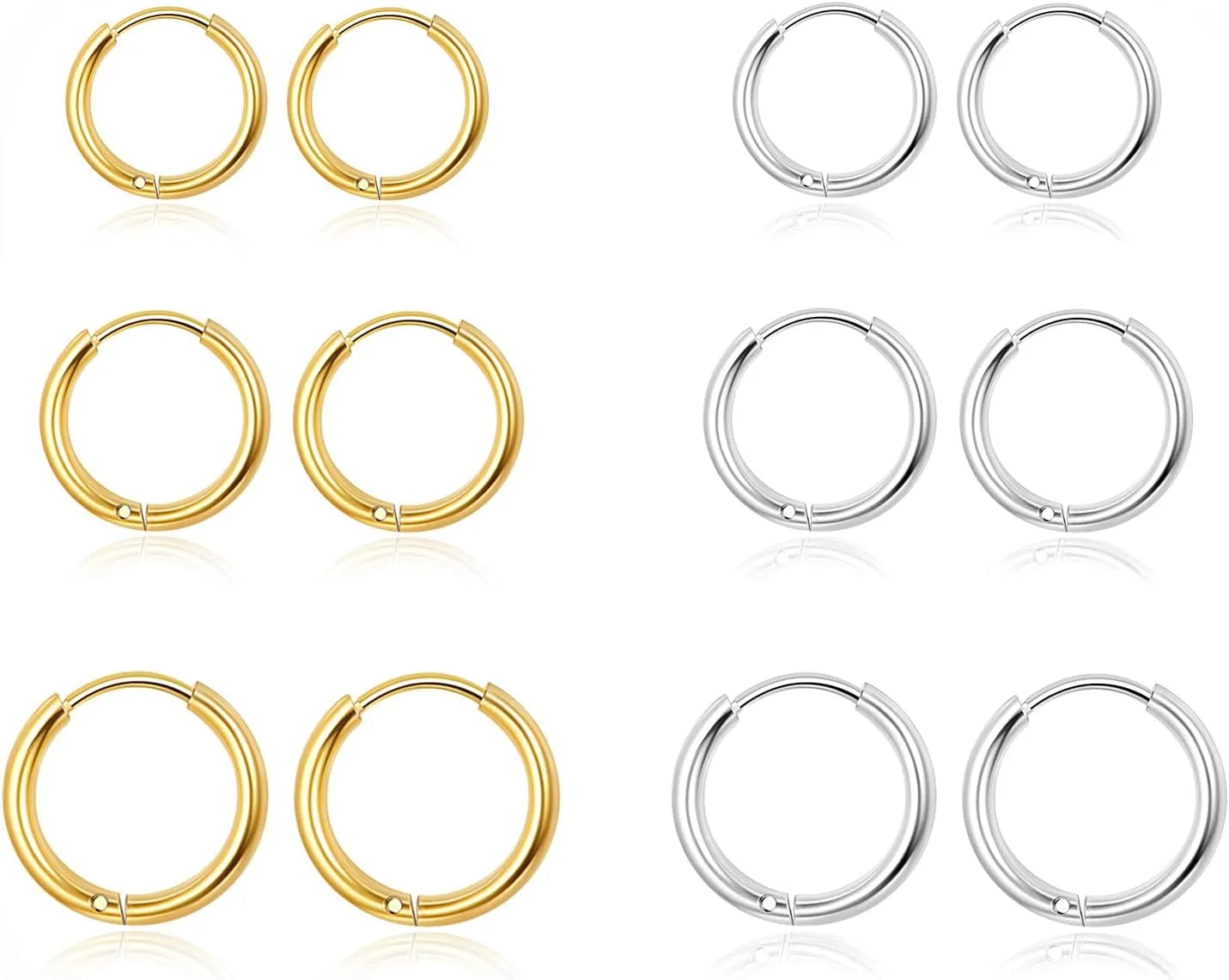 Senteria 10 Pairs Small Hoop Earrings for Women Stainless Steel Gold Silver Black Hypoallergenic Hoop Earrings Tiny Hoop Earrings Set for Men Earring Sets for Multiple Piercings 8/10/12/14/16mm