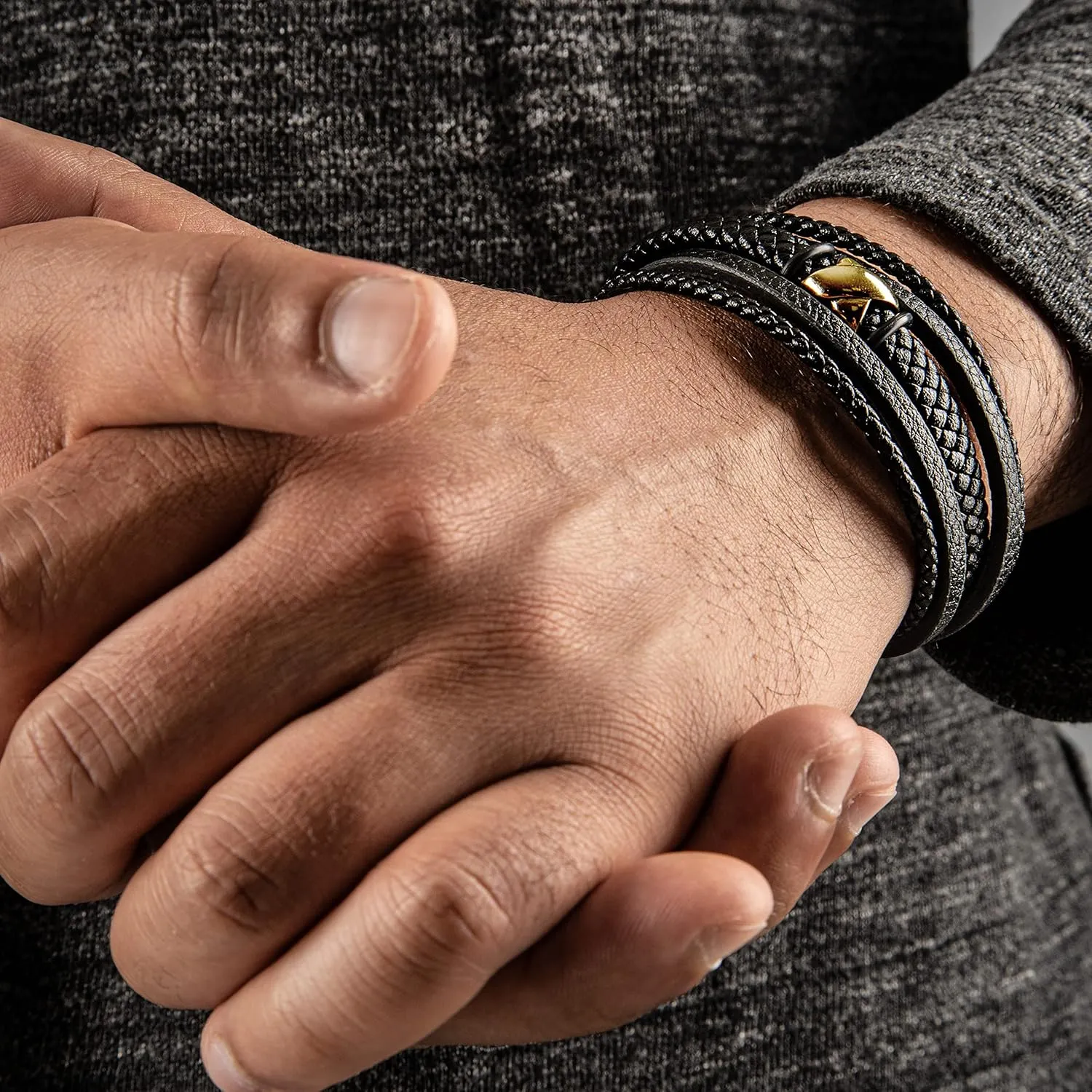 SERASAR Premium Leather Bracelet Men | Stainless Steel Magnetic Clasp | Three Colors | Jewelry Box Included