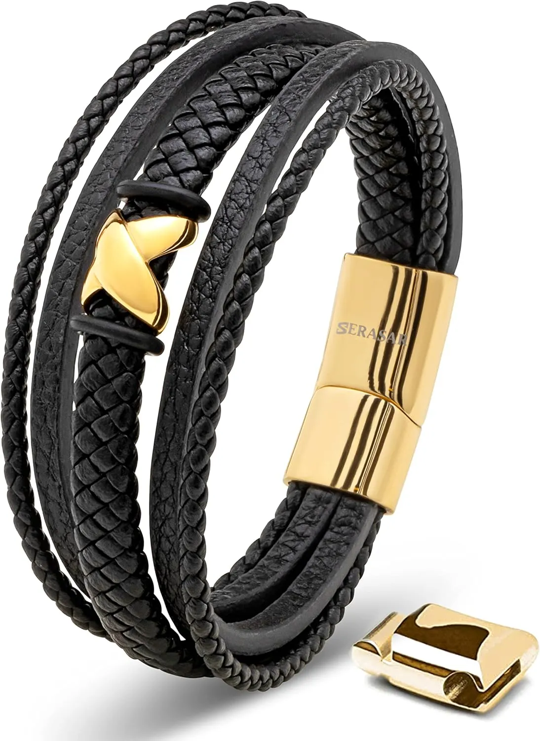 SERASAR Premium Leather Bracelet Men | Stainless Steel Magnetic Clasp | Three Colors | Jewelry Box Included