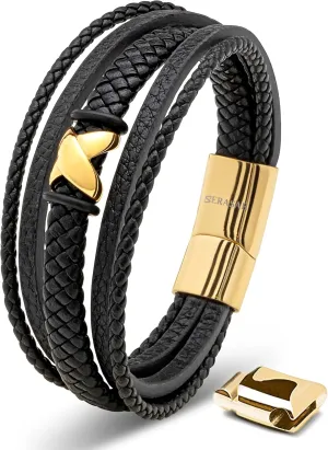 SERASAR Premium Leather Bracelet Men | Stainless Steel Magnetic Clasp | Three Colors | Jewelry Box Included
