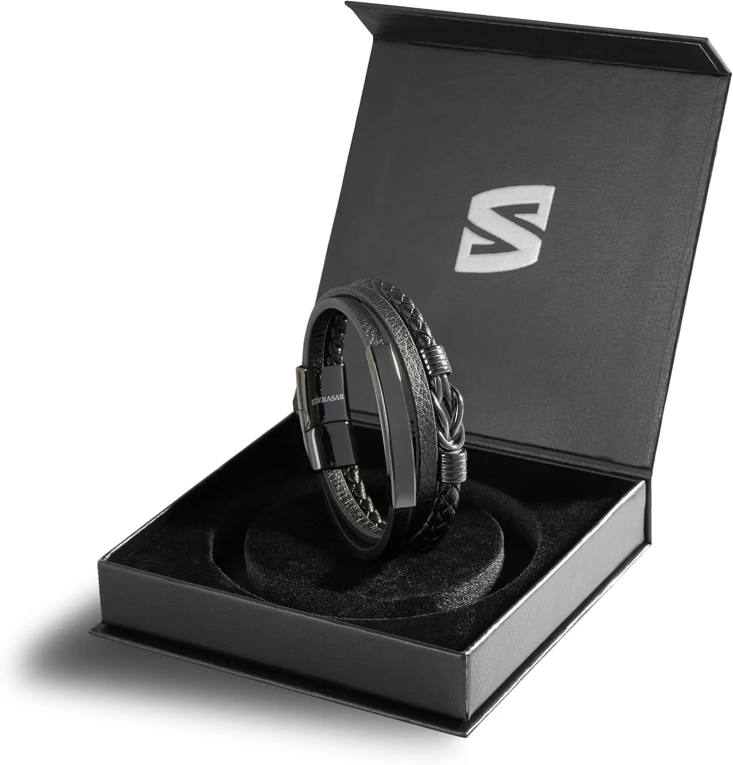 SERASAR Premium Leather Bracelet Men | Stainless Steel Magnetic Clasp | Three Colors | Jewelry Box Included