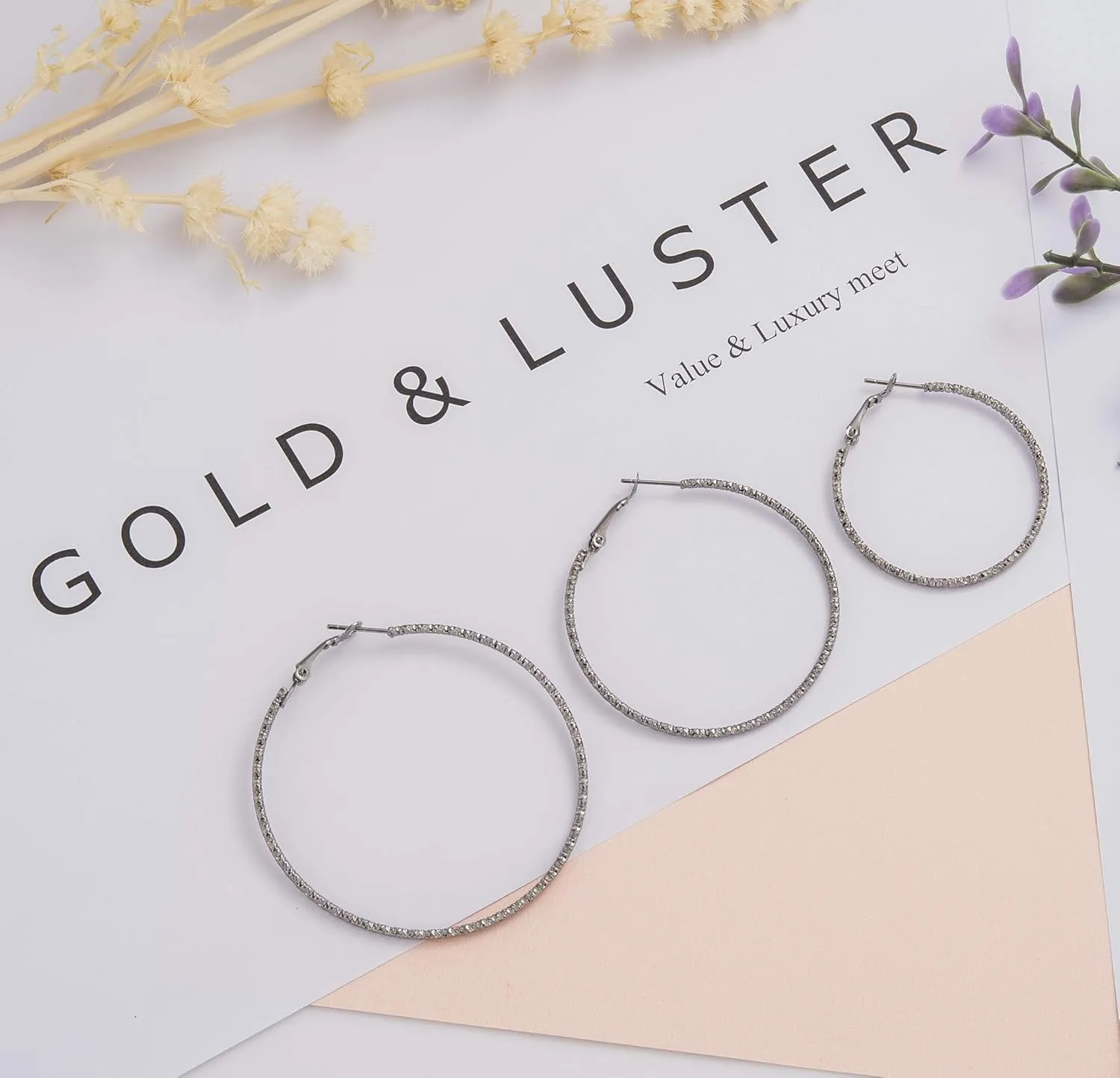 Silver And Gold Plate Hoop Earrings Set For Women Teen Jewelry Diamond Cut 3 Pairs Gold And Luster