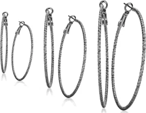 Silver And Gold Plate Hoop Earrings Set For Women Teen Jewelry Diamond Cut 3 Pairs Gold And Luster