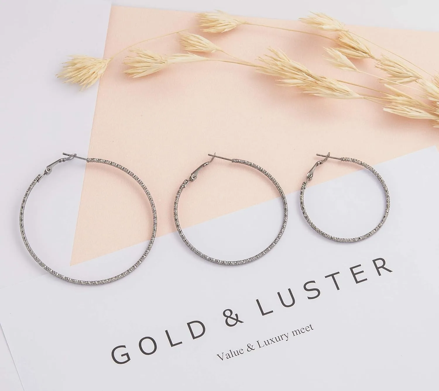 Silver And Gold Plate Hoop Earrings Set For Women Teen Jewelry Diamond Cut 3 Pairs Gold And Luster