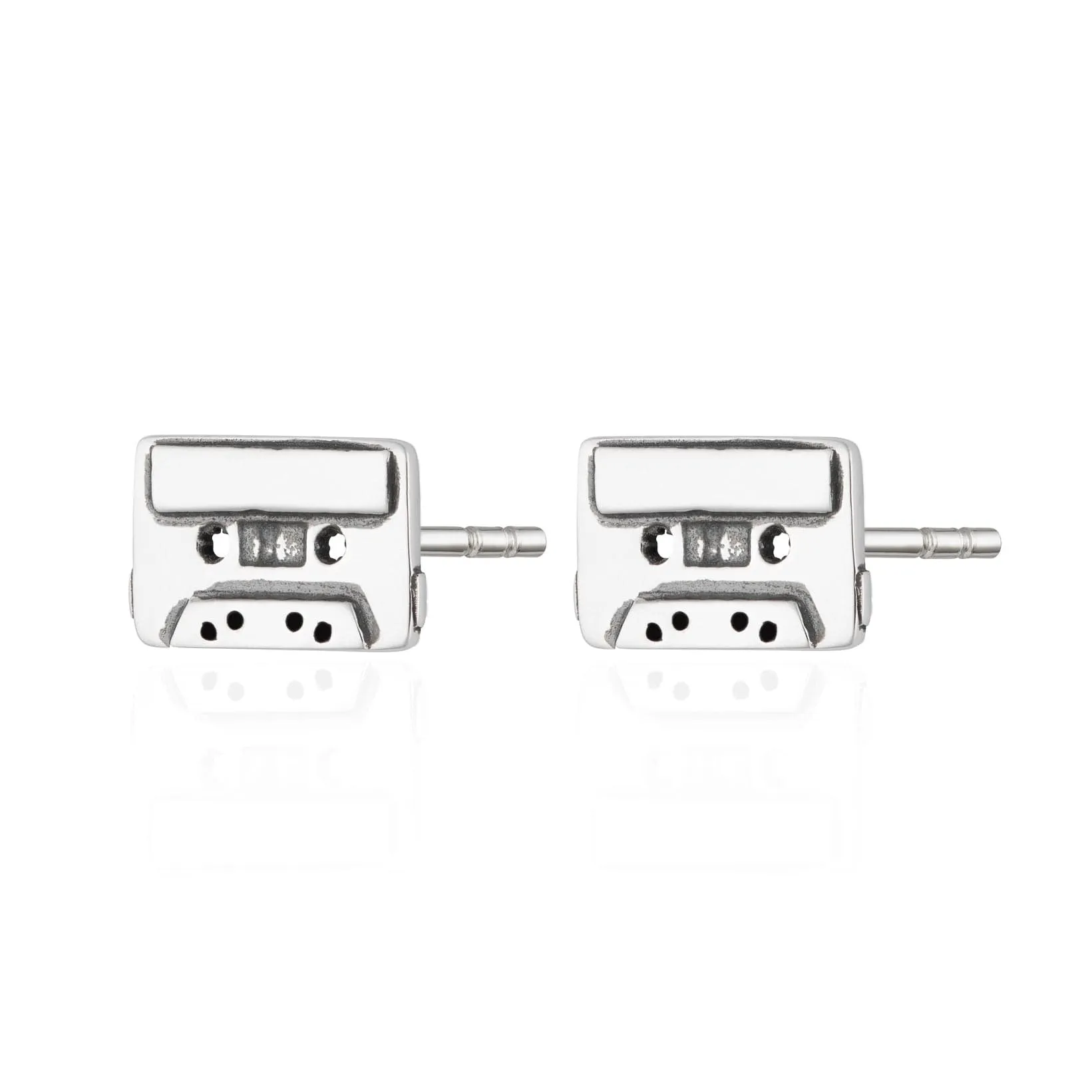 Silver Cassette Tape Stud Earrings