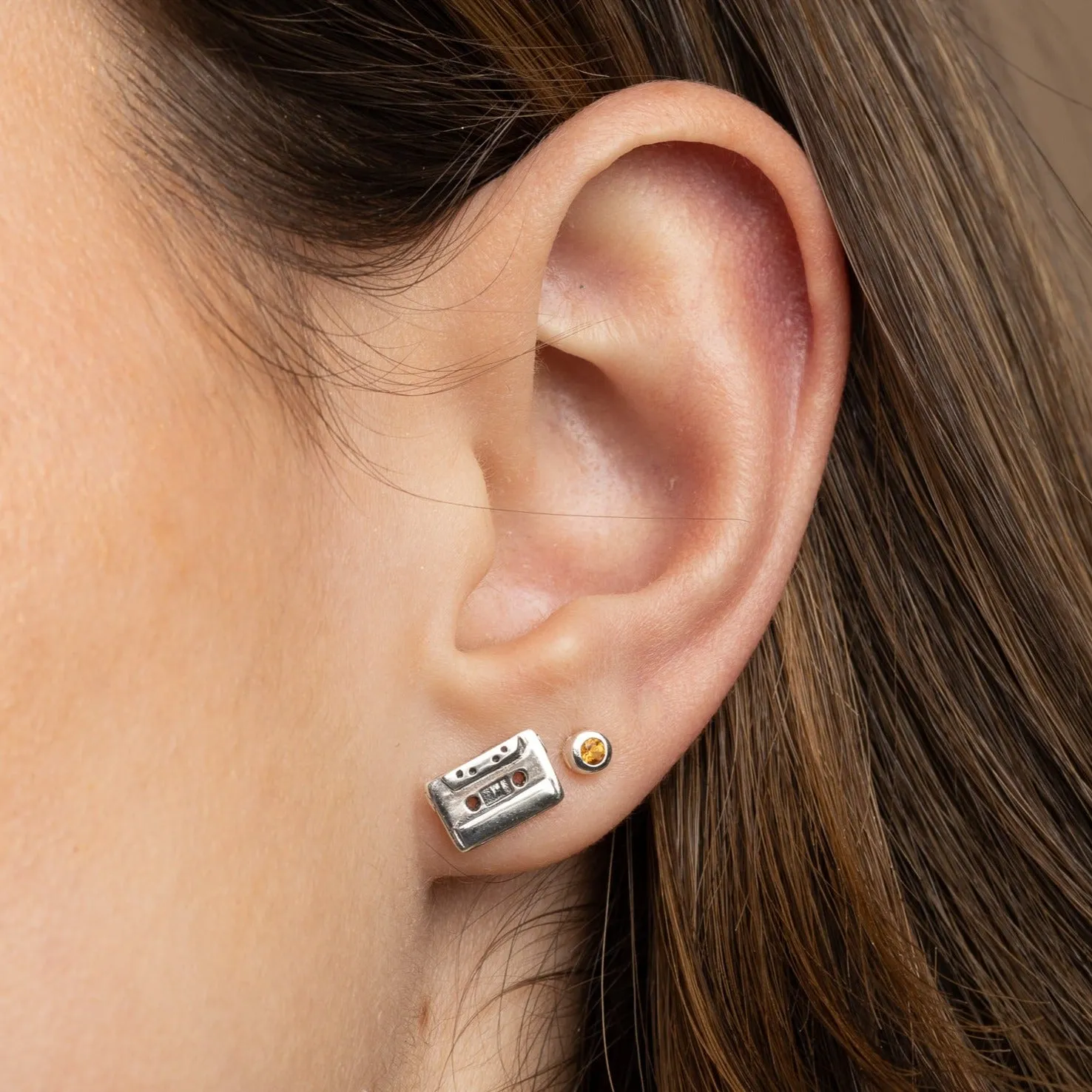 Silver Cassette Tape Stud Earrings
