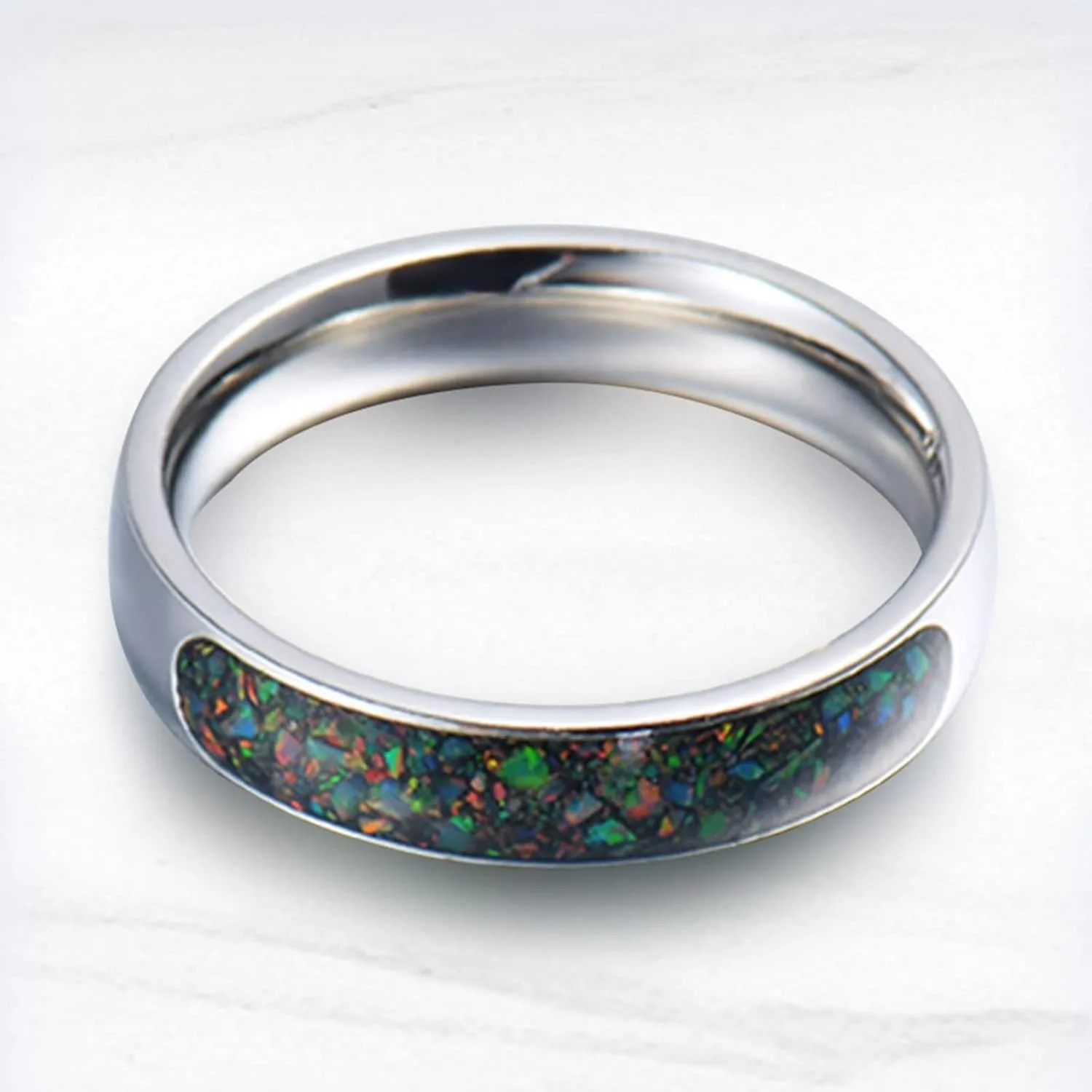 Silver Engagement Ring, Mens Rings Stainless Steel 8mm Silver Ring Inlay Wood Rings for Men and Women