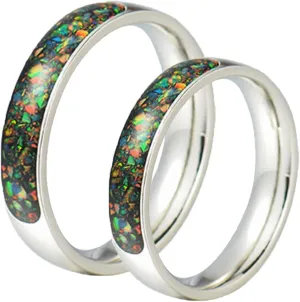 Silver Engagement Ring, Mens Rings Stainless Steel 8mm Silver Ring Inlay Wood Rings for Men and Women
