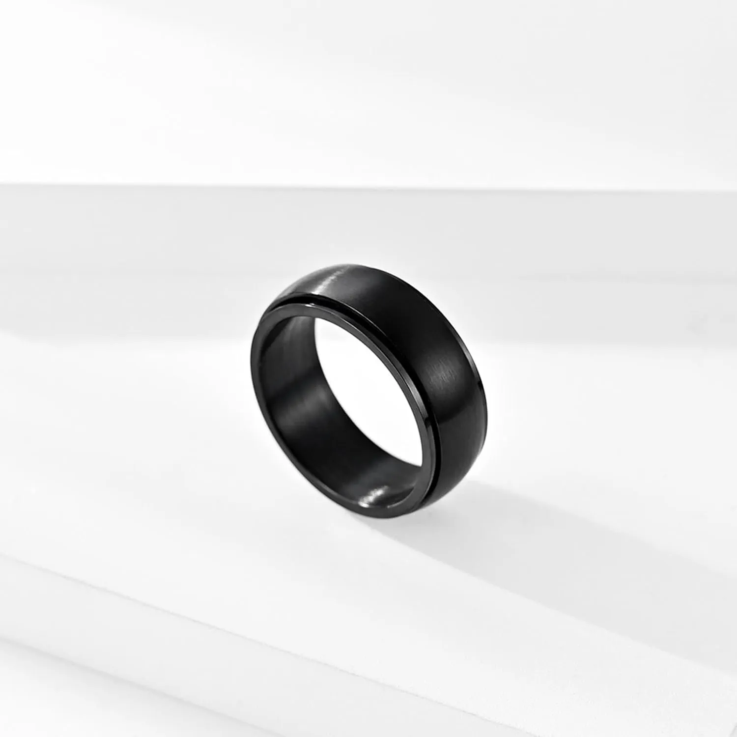 Simple Promise Rings, Mens Wedding Rings Titanium 2PCS Stainless Steel 8mm Spinner Black Size Woman 6 Man 7 for Couple Anniversary Jewelry