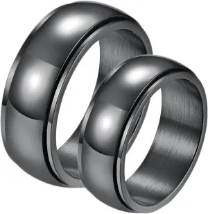 Simple Promise Rings, Mens Wedding Rings Titanium 2PCS Stainless Steel 8mm Spinner Black Size Woman 6 Man 7 for Couple Anniversary Jewelry