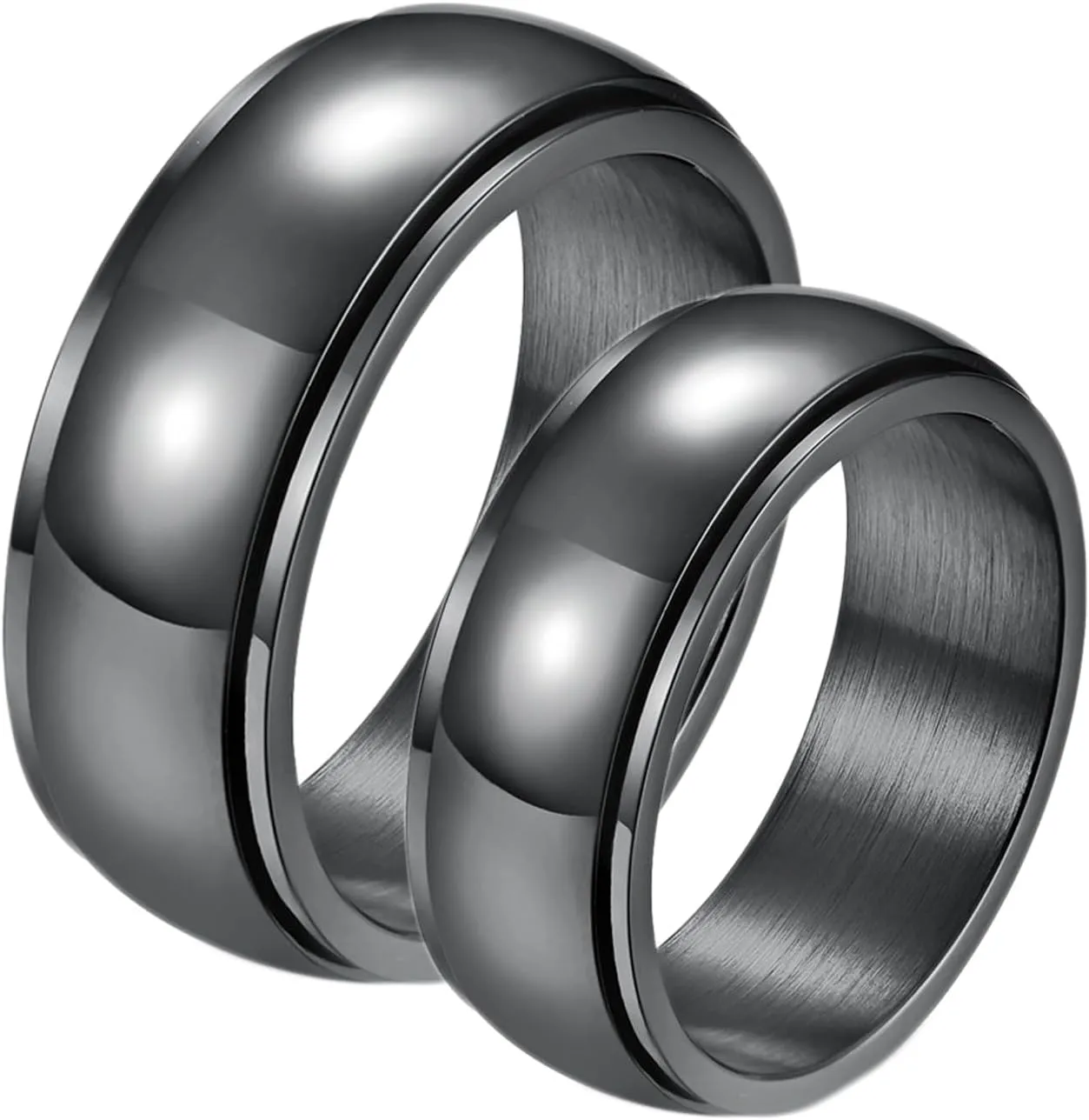 Simple Promise Rings, Mens Wedding Rings Titanium 2PCS Stainless Steel 8mm Spinner Black Size Woman 6 Man 7 for Couple Anniversary Jewelry
