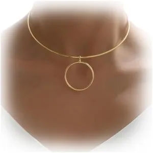 Simple Round Open Adjustable Choker Necklaces Metal Circle Pendant Clavicle Chain Necklace Summer Beach Neck Cuff Jewelry Statement Collar Chain Necklace for Women