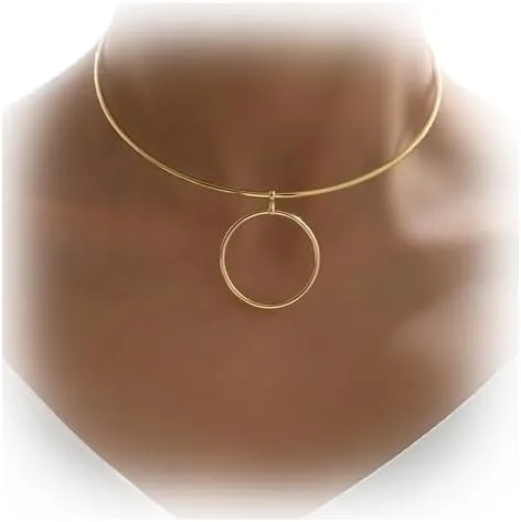 Simple Round Open Adjustable Choker Necklaces Metal Circle Pendant Clavicle Chain Necklace Summer Beach Neck Cuff Jewelry Statement Collar Chain Necklace for Women