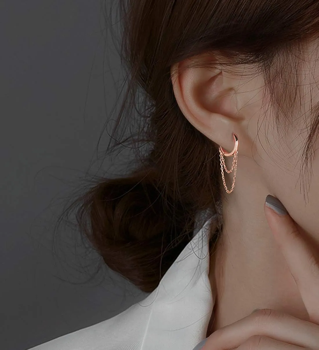 SLUYNZ 925 Sterling Silver Hoop Earrings for Women Teens Minimalist Hoop Earrings Huggie Dangle Chain Tassel