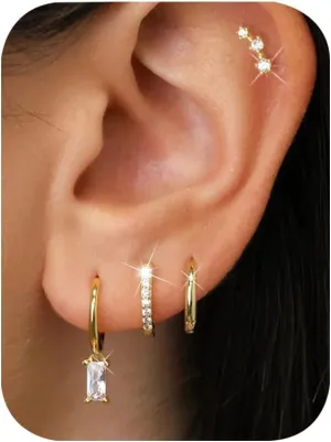Small Gold Hoop Earring Sets for Women Trendy, Dainty Stud Earrings 14K Gold Plated Hypoallergenic Cartilage Dangle Huggies Hoop Earring Stacks Gold Jewelry for Women Girls Gifts