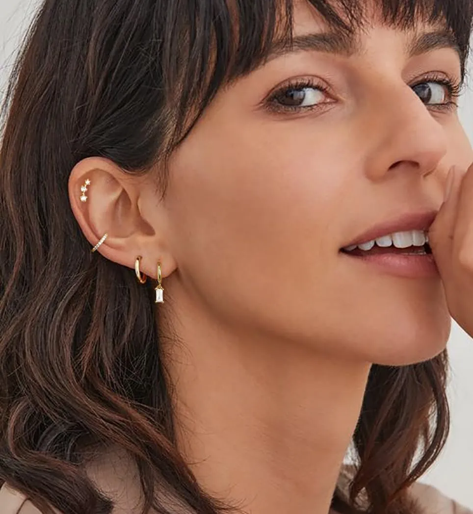 Small Gold Hoop Earring Sets for Women Trendy, Dainty Stud Earrings 14K Gold Plated Hypoallergenic Cartilage Dangle Huggies Hoop Earring Stacks Gold Jewelry for Women Girls Gifts