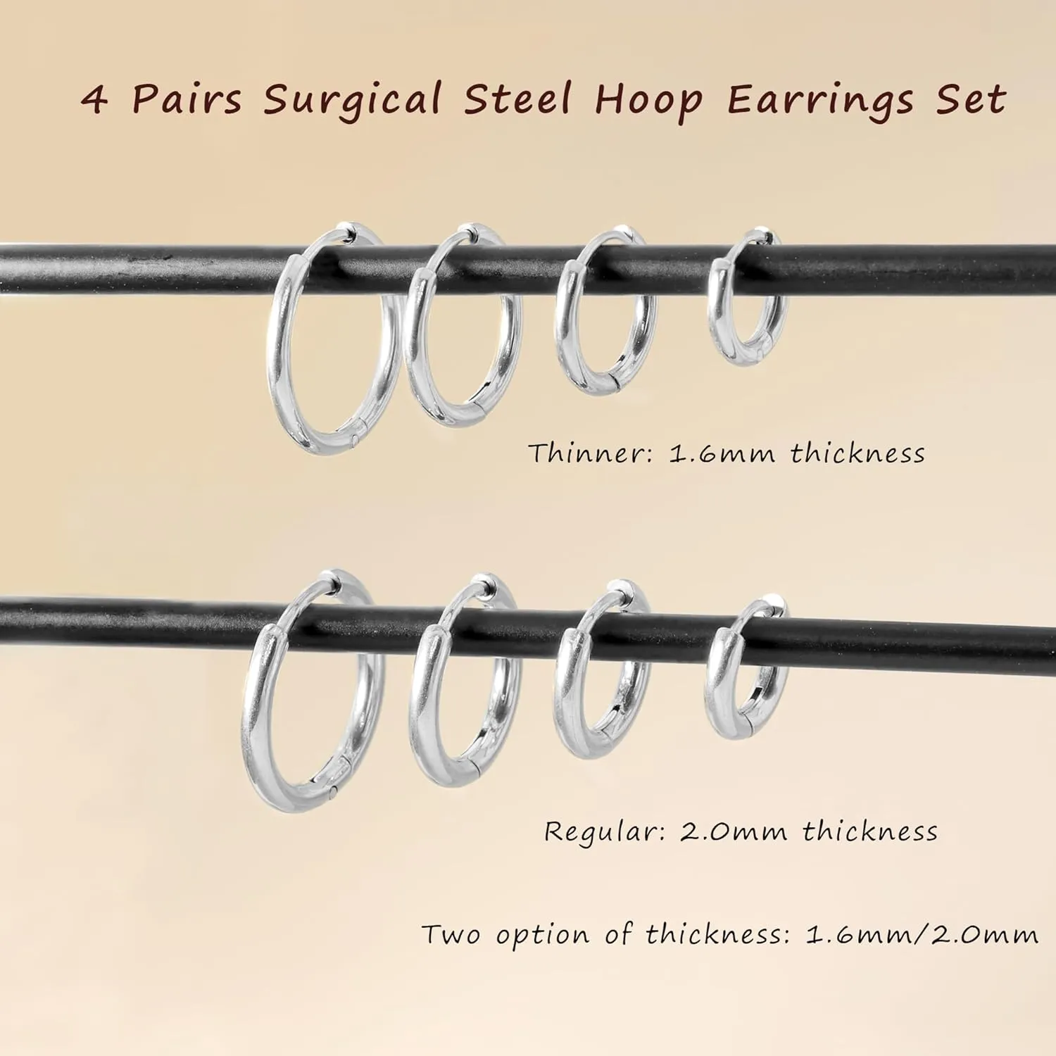Small Hoop Earrings for Women Men Girls 14k Real Gold Plated Thin Gold Huggie Hoops Set for Cartilage Helix Hypoallergenic Surgical Stainless Steel 6/8/10/12mm