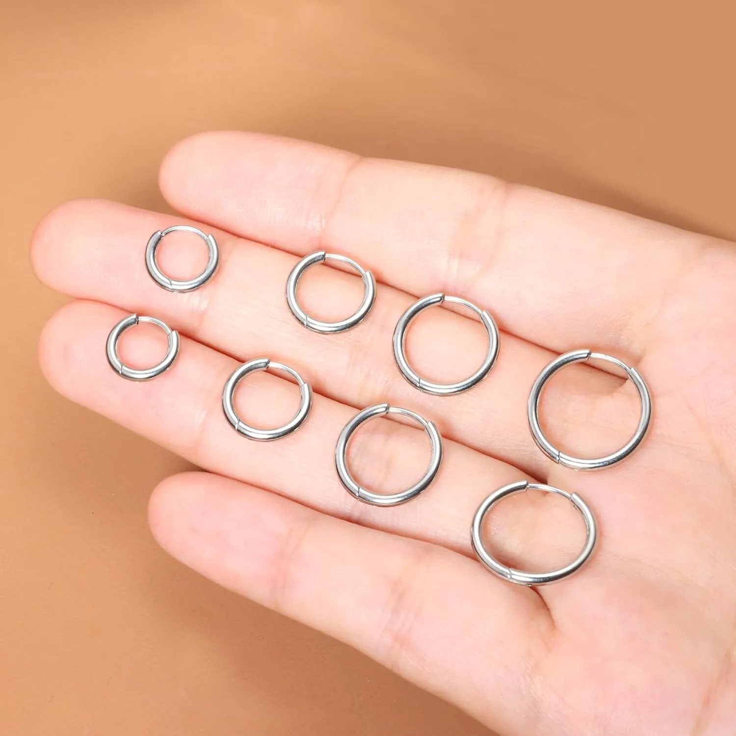 Small Hoop Earrings for Women Men Girls 14k Real Gold Plated Thin Gold Huggie Hoops Set for Cartilage Helix Hypoallergenic Surgical Stainless Steel 6/8/10/12mm