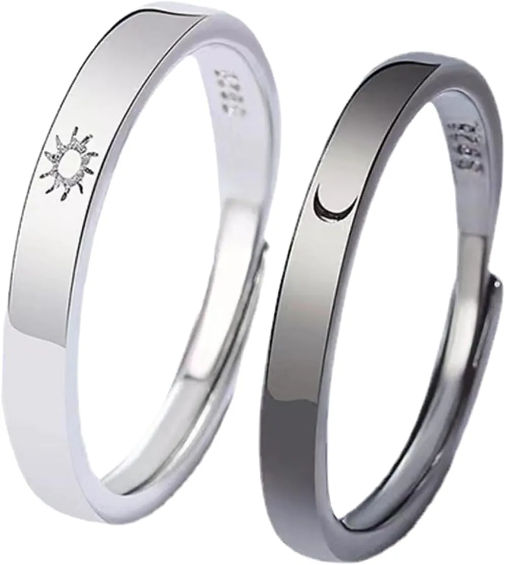 SOIMISS Sun Moon Couple Ring Set Adjustable Matching Rings for Women Men for Couples Set