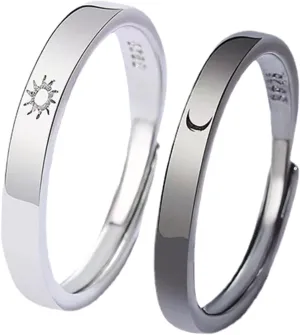 SOIMISS Sun Moon Couple Ring Set Adjustable Matching Rings for Women Men for Couples Set