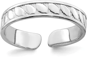 Sonia Jewels Real 14k White Gold Adjustable Leaf Engraved Design Toe Ring Adjustable