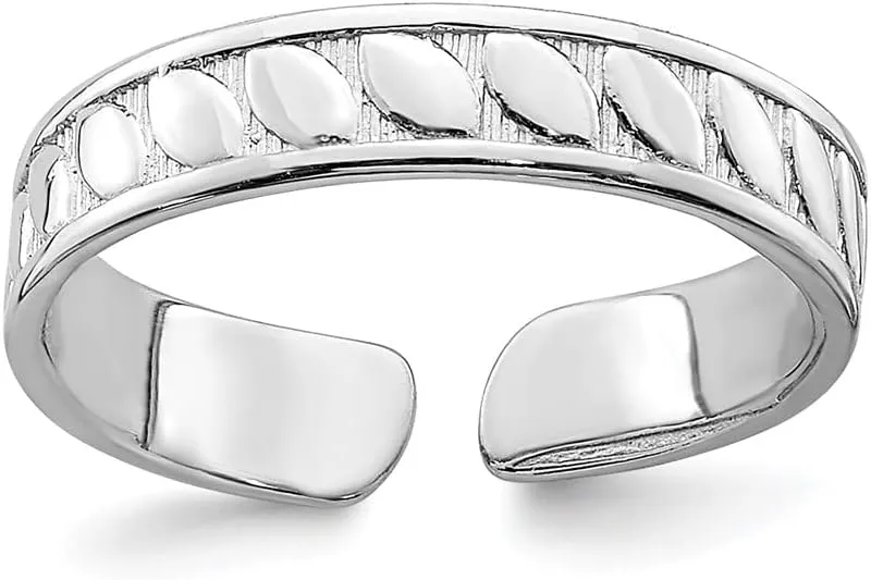 Sonia Jewels Real 14k White Gold Adjustable Leaf Engraved Design Toe Ring Adjustable